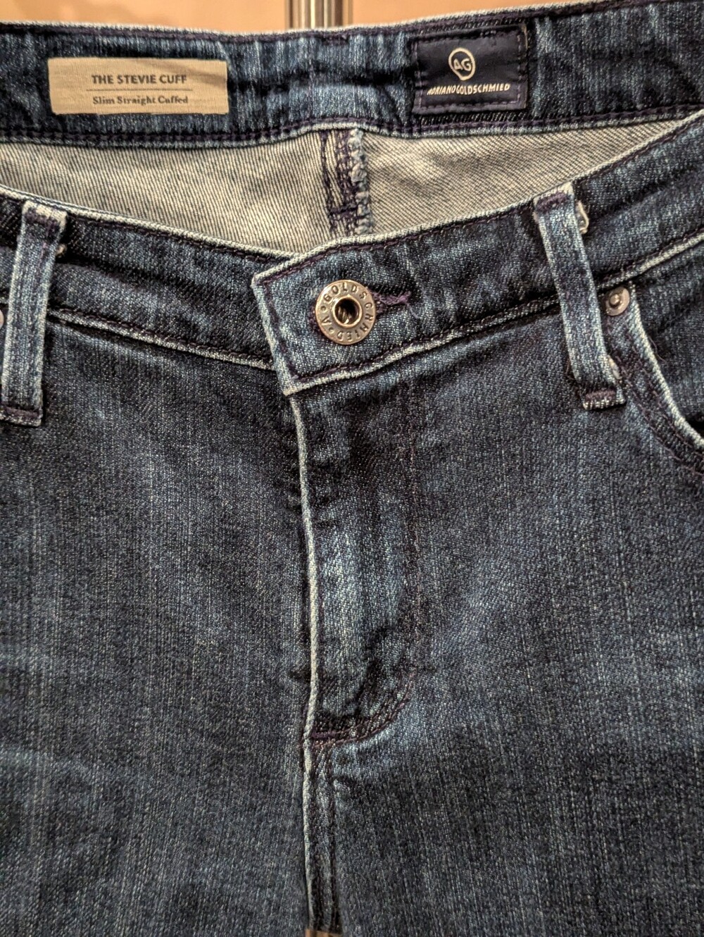 $35 AG Adriano Goldschmied Size 31/12 Stevie Cuff Slim Straight Jeans Drk Indigo